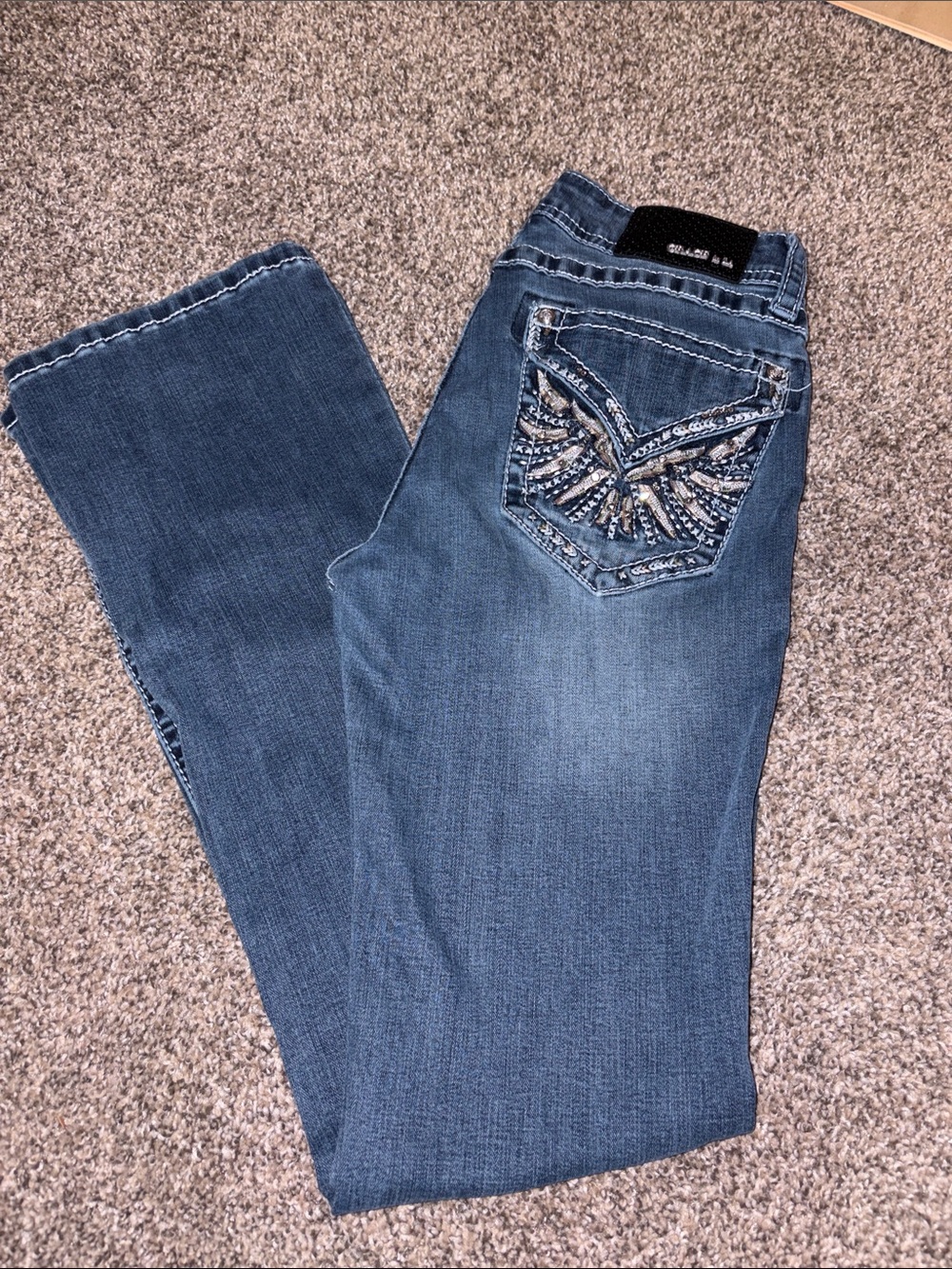 Grace in LA Blue Bootcut Jeans with Embellished Back Pockets